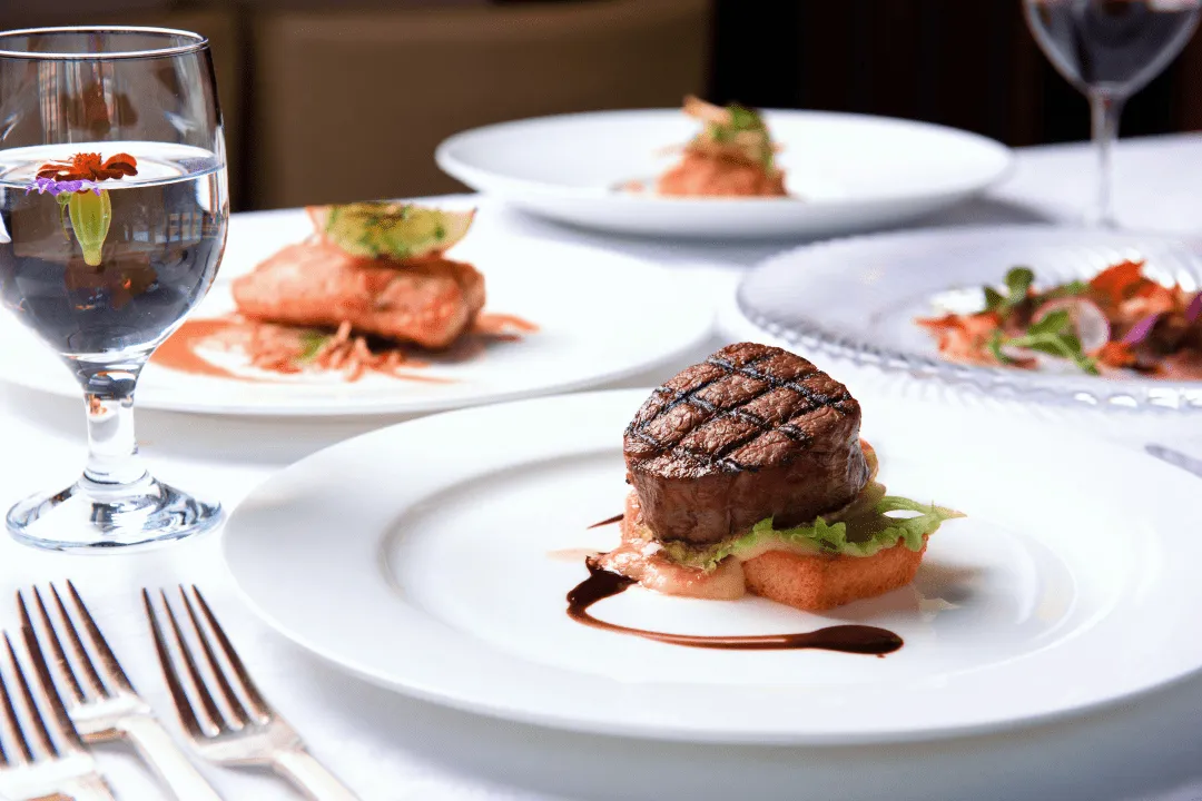 Meat with wine in a restaurant