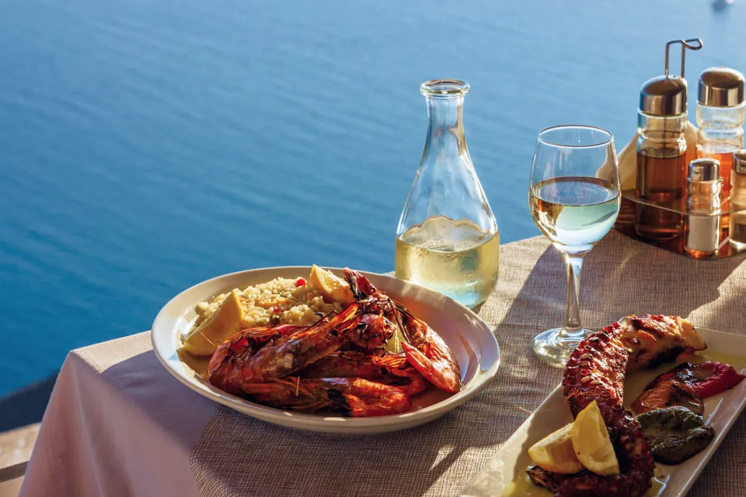 Wine with king prawns