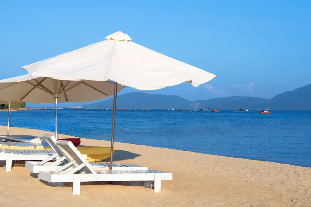 Sun loungers on the seashore