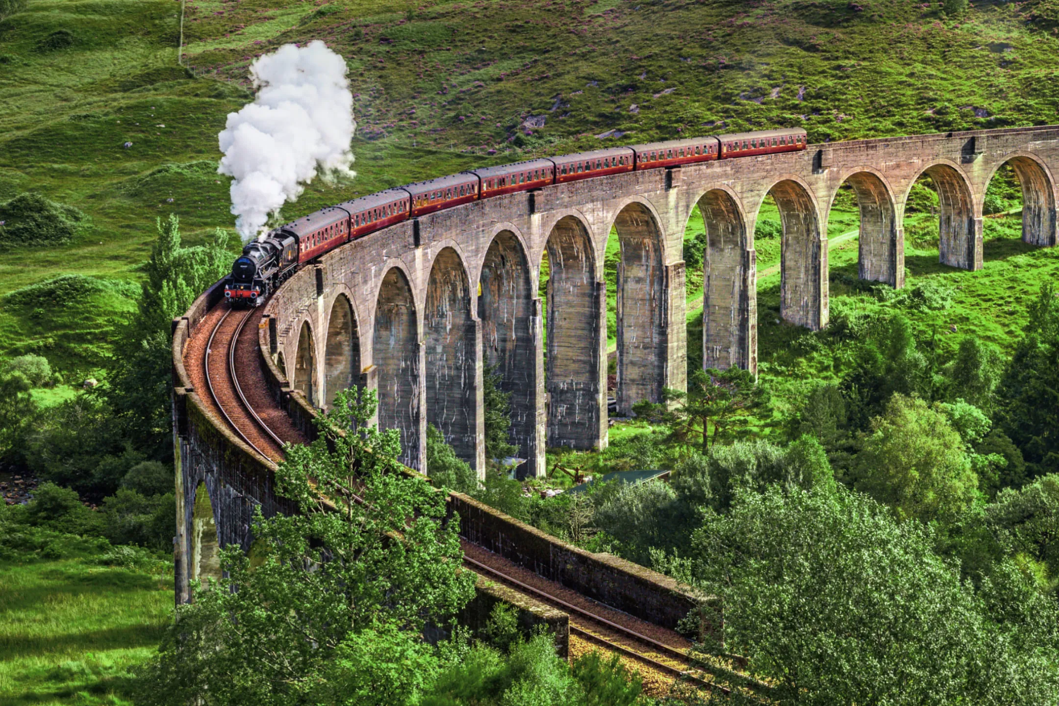 Train crossing a viaduct