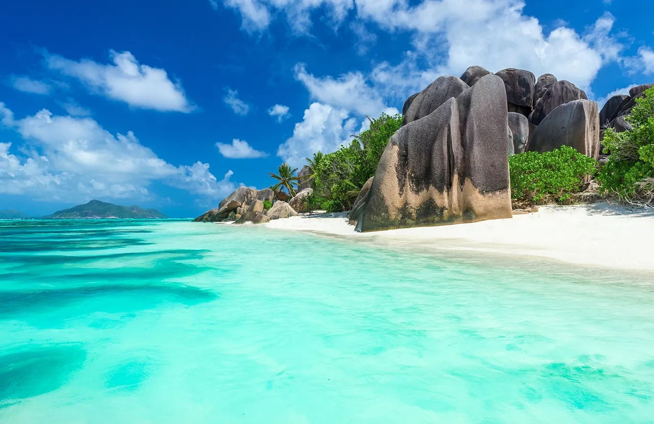 Azure sea and rocky beach
