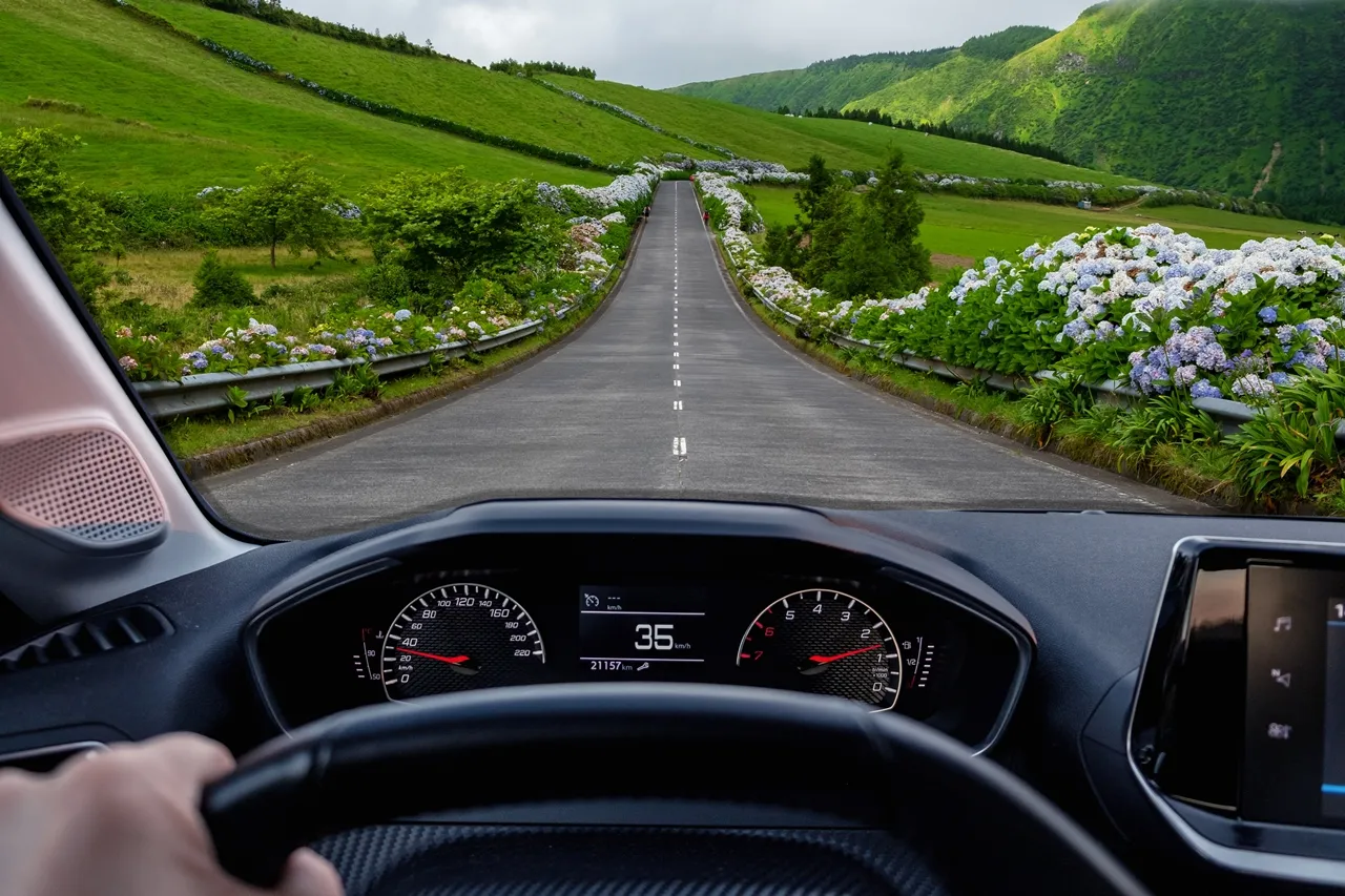 View from the car through the drivers eyes