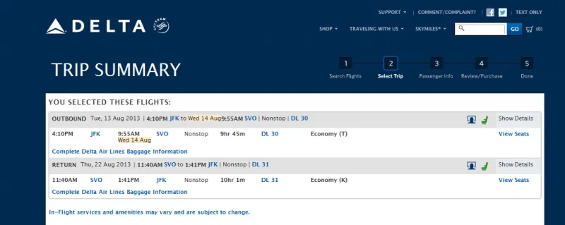Buying an airline ticket on the airline's website