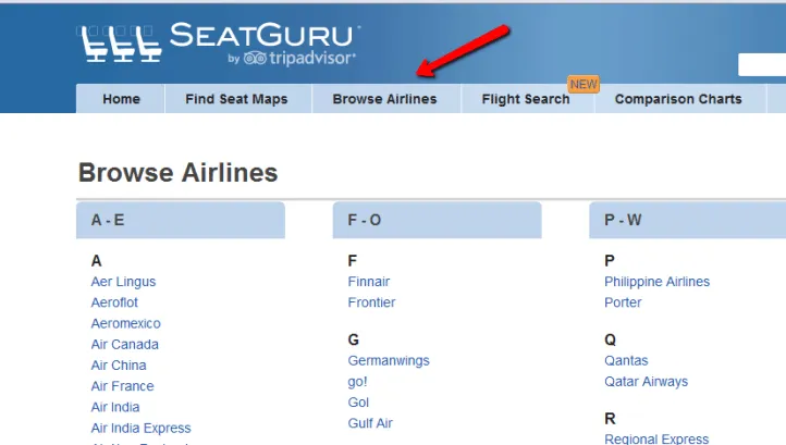 seatguru - airline selection