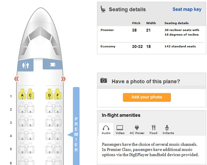 seatguru - Seat description on a plane