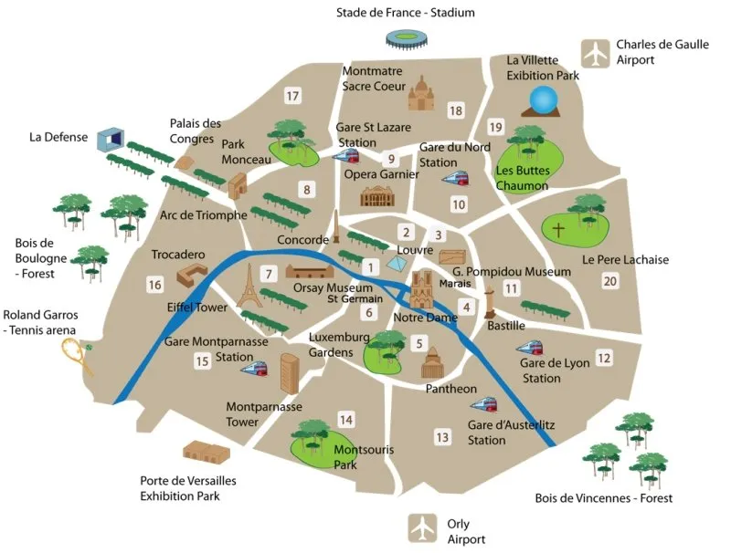 how to choose a hotel in Paris - map of Paris arrondissements