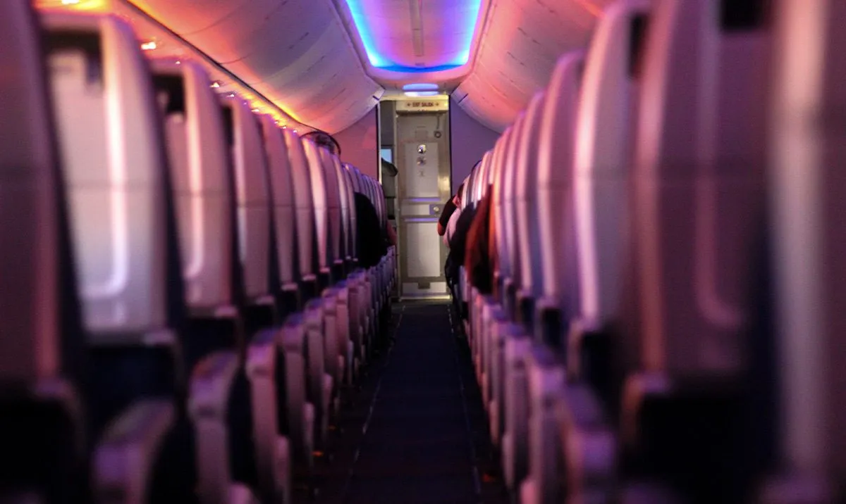 Aisle between rows of seats
