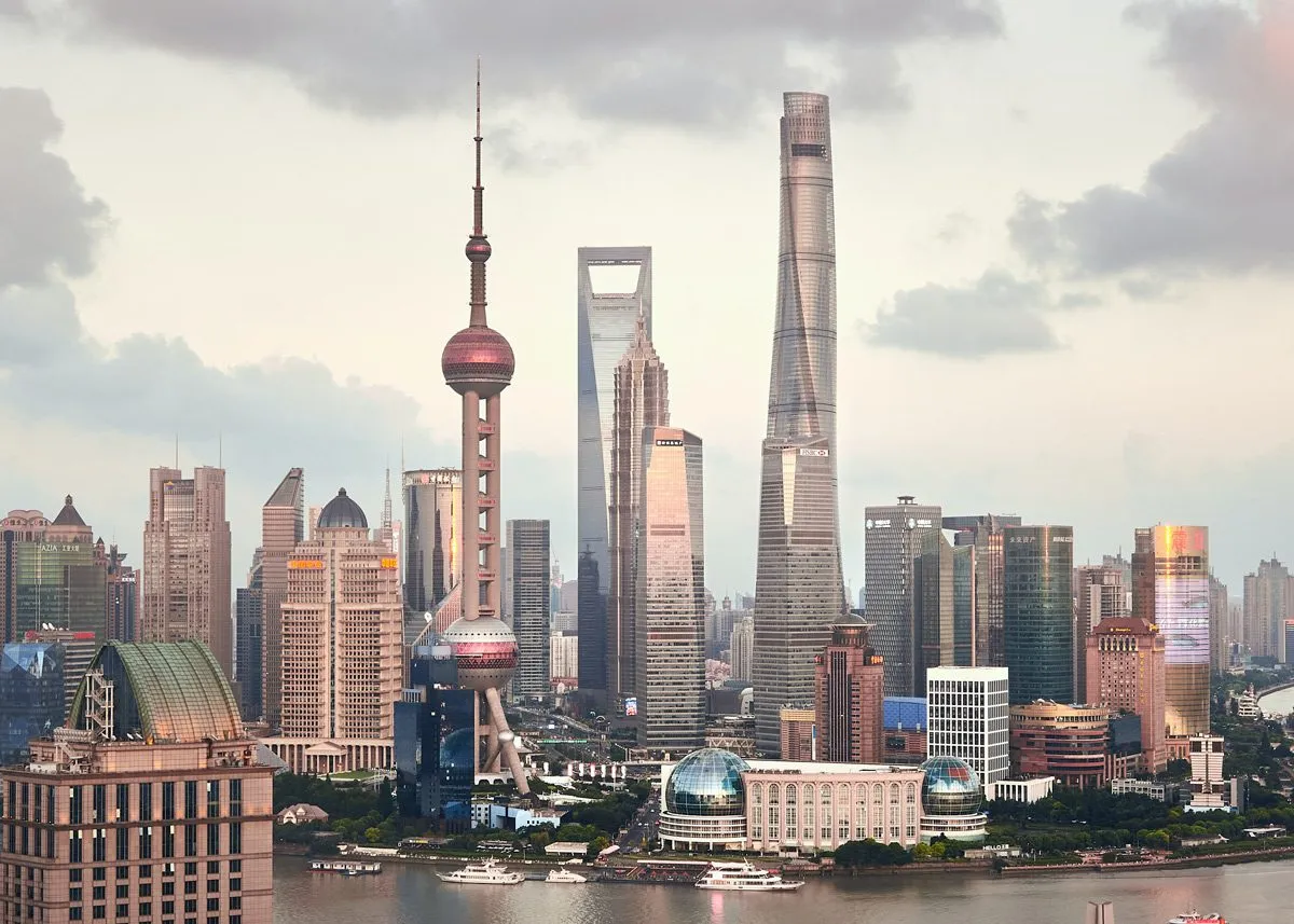 View of Shanghai skyscrapers from the opposite bank of the river
