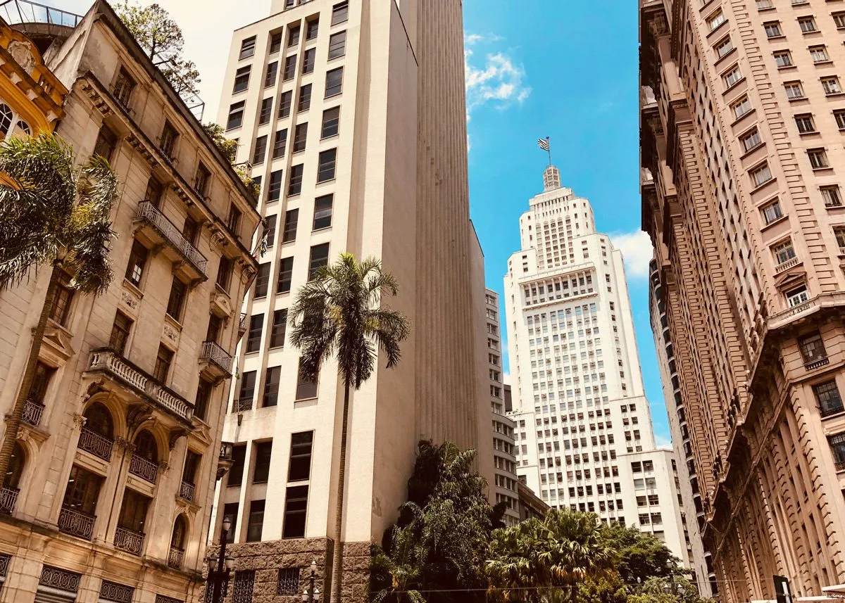 Bottom-up view of São Paulo skyscrapers
