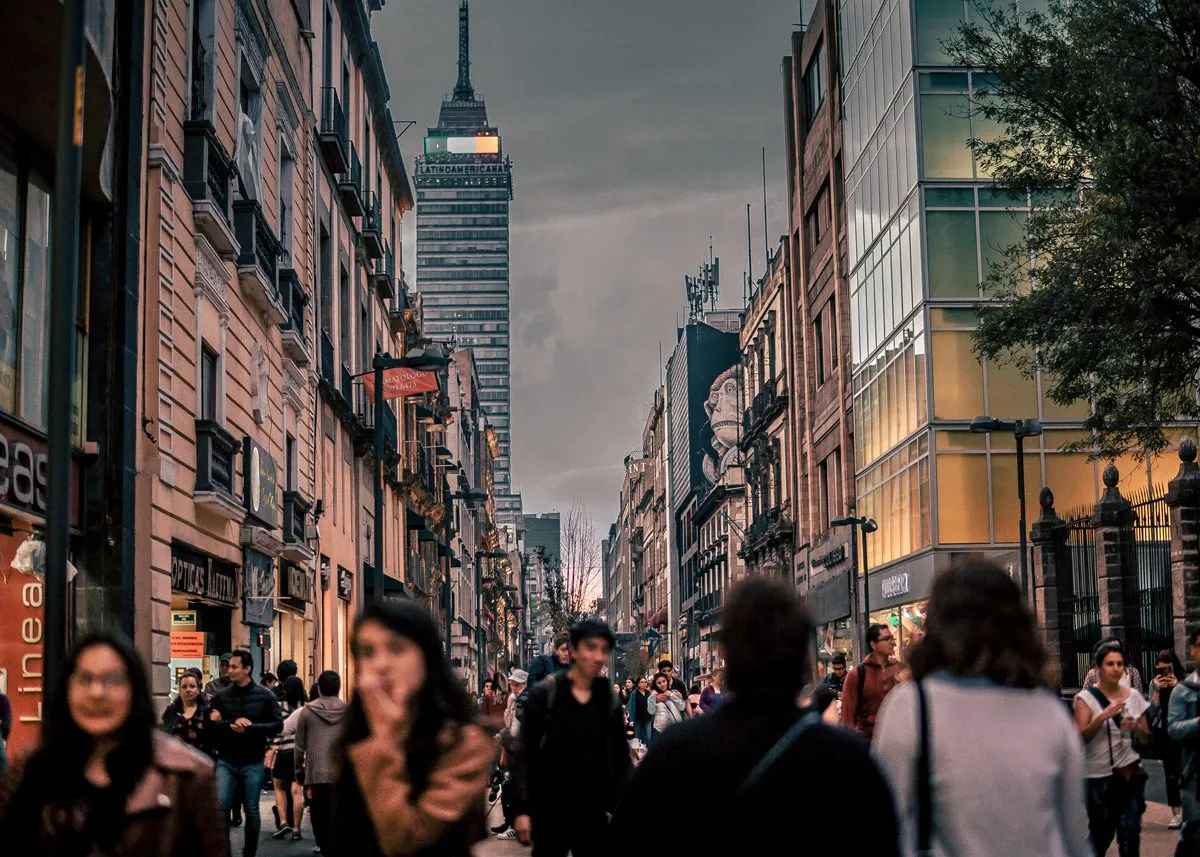 Crowd of people on a Mexico City street