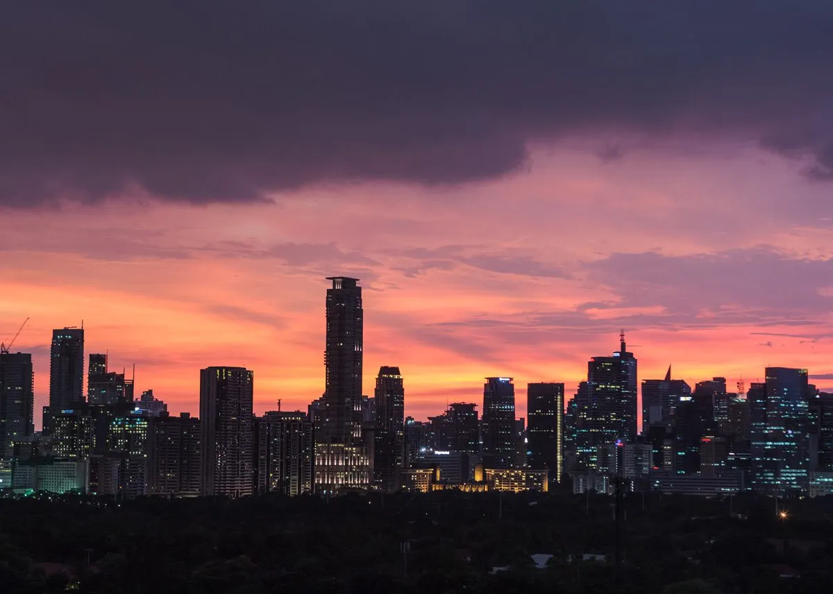 Skyscrapers in the rays of the setting sun