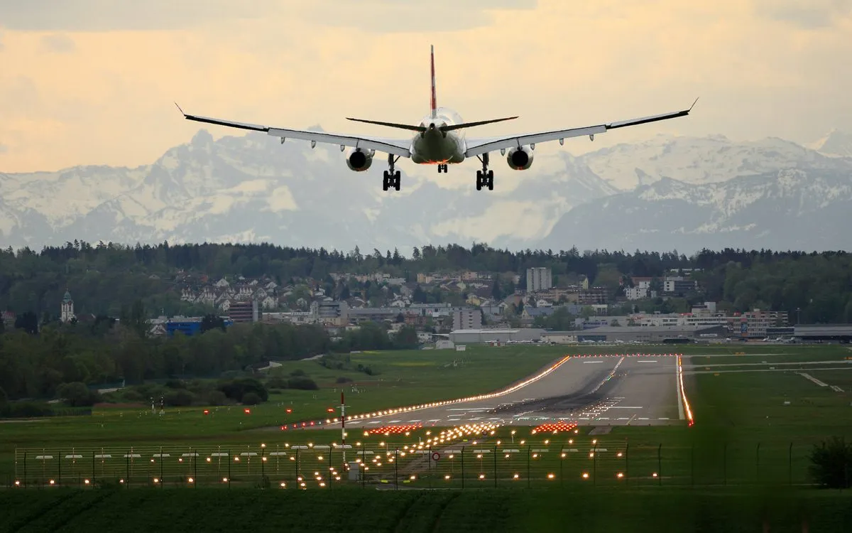 Airplane landing on the runway